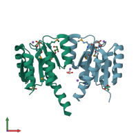 PDB entry 3crn coloured by chain, front view.