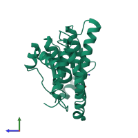 PDB entry 3crt coloured by chain, side view.