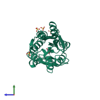 PDB entry 3cs3 coloured by chain, side view.