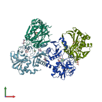 PDB entry 3csw coloured by chain, front view.