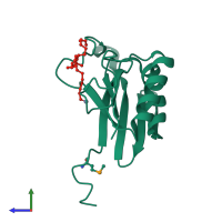 PDB entry 3ct8 coloured by chain, side view.