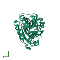 PDB entry 3ctk coloured by chain, side view.