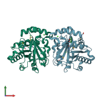 PDB entry 3cu2 coloured by chain, front view.