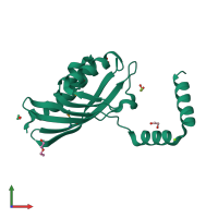 PDB entry 3cu3 coloured by chain, front view.