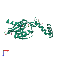 PDB entry 3cu3 coloured by chain, top view.