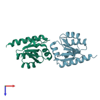 PDB entry 3cu5 coloured by chain, top view.