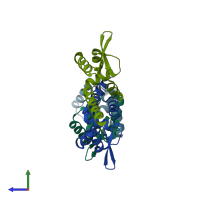 PDB entry 3cuo coloured by chain, side view.