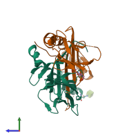 PDB entry 3cup coloured by chain, side view.