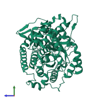 PDB entry 3cux coloured by chain, side view.