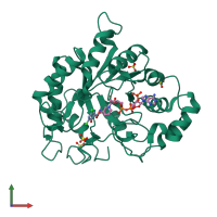 PDB entry 3cv7 coloured by chain, front view.