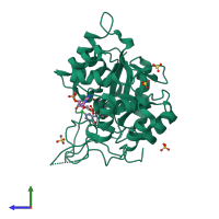 PDB entry 3cv7 coloured by chain, side view.