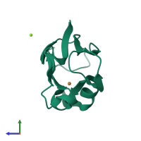PDB entry 3cvc coloured by chain, side view.