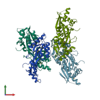 PDB entry 3cvg coloured by chain, front view.