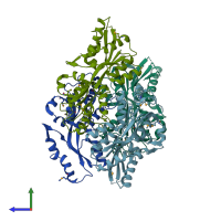 PDB entry 3cvg coloured by chain, side view.
