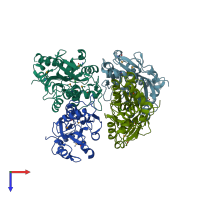 PDB entry 3cvg coloured by chain, top view.