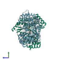 PDB entry 3cvk coloured by chain, side view.