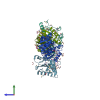 PDB entry 3cvo coloured by chain, side view.