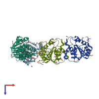 PDB entry 3cvo coloured by chain, top view.