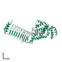 PDB entry 3cvr coloured by chain, front view.