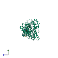 PDB entry 3cvr coloured by chain, side view.