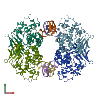 PDB entry 3cvt coloured by chain, front view.