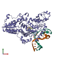 PDB entry 3cvu coloured by chain, front view.