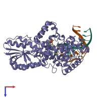 PDB entry 3cvu coloured by chain, top view.