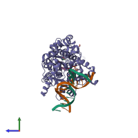 PDB entry 3cvv coloured by chain, side view.