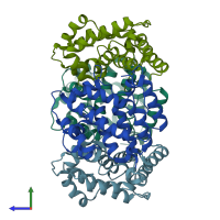 PDB entry 3cw0 coloured by chain, side view.