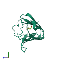 PDB entry 3cw3 coloured by chain, side view.