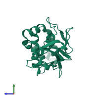 PDB entry 3cw4 coloured by chain, side view.