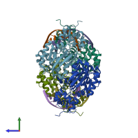 PDB entry 3cw7 coloured by chain, side view.