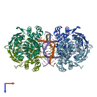 PDB entry 3cw7 coloured by chain, top view.