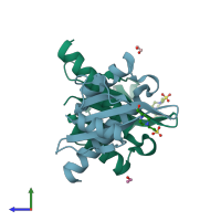 PDB entry 3cwf coloured by chain, side view.
