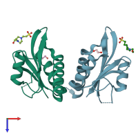 PDB entry 3cwf coloured by chain, top view.