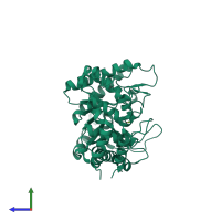 PDB entry 3cwh coloured by chain, side view.