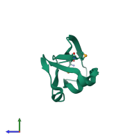 PDB entry 3cwi coloured by chain, side view.
