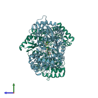 PDB entry 3cwj coloured by chain, side view.