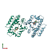 PDB entry 3cwq coloured by chain, front view.