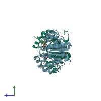 PDB entry 3cwq coloured by chain, side view.