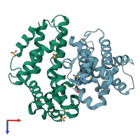 PDB entry 3cwr coloured by chain, top view.