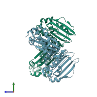 PDB entry 3cwv coloured by chain, side view.
