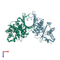 PDB entry 3cwv coloured by chain, top view.
