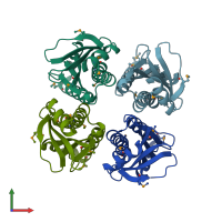 PDB entry 3cxj coloured by chain, front view.