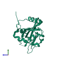 PDB entry 3cxs coloured by chain, side view.