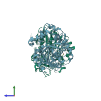 PDB entry 3cxu coloured by chain, side view.