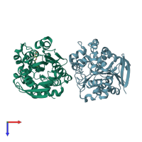 PDB entry 3cxu coloured by chain, top view.