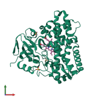 PDB entry 3cxx coloured by chain, front view.