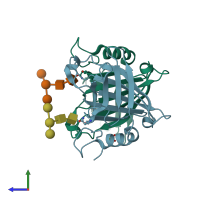 PDB entry 3cy4 coloured by chain, side view.