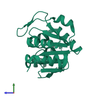 PDB entry 3cy6 coloured by chain, side view.